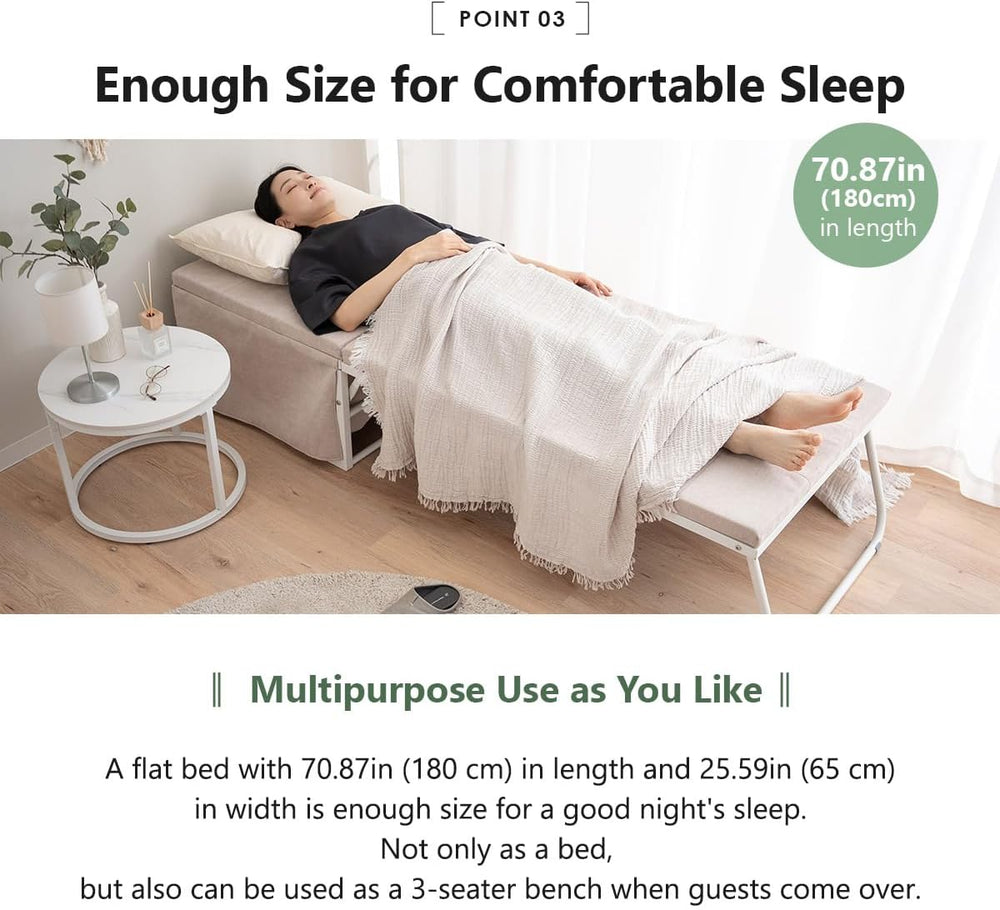 EMOOR Multifunctional Stool SHELT Transformable to Bed (Ivory), Foldable Coll...