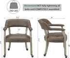 LEEMTORIG Large Dining Chairs with Casters and Arms, Rolling Dining Chairs with Wheels, Solid Wood Boss Caption's Chairs Office Chairs, 26"D x 25.2"W x 31.5"H, Soft Grey Legs & Dark Brown SY-1318-DK