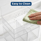 Baby Bottle Organizer Stackable, 4 Pack Clear Stackable Storage Drawers with 3 Stickers & 1 Pen, for Stationery, Cosmetics, Bathroom, Vanity, Countertop & Cabinet ((7.7’’ and 3.4’’Tall)