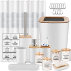 Bathroom Accessories Set,White Bathroom Set,24 Pieces Bathroom Accessory Set with Shower Curtain,Trash Can for Bathroom Accessories Décor and Home Gifts