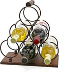ALLCENER Countertop Wine Rack, Tabletop 6 Bottles Wood Wine Holder, Sturdy Handle, 3-Tier Rustic Classic Design, Simple Assembly, Wood & Metal (Copper)