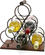 ALLCENER Countertop Wine Rack, Tabletop 6 Bottles Wood Wine Holder, Sturdy Handle, 3-Tier Rustic Classic Design, Simple Assembly, Wood & Metal (Copper)