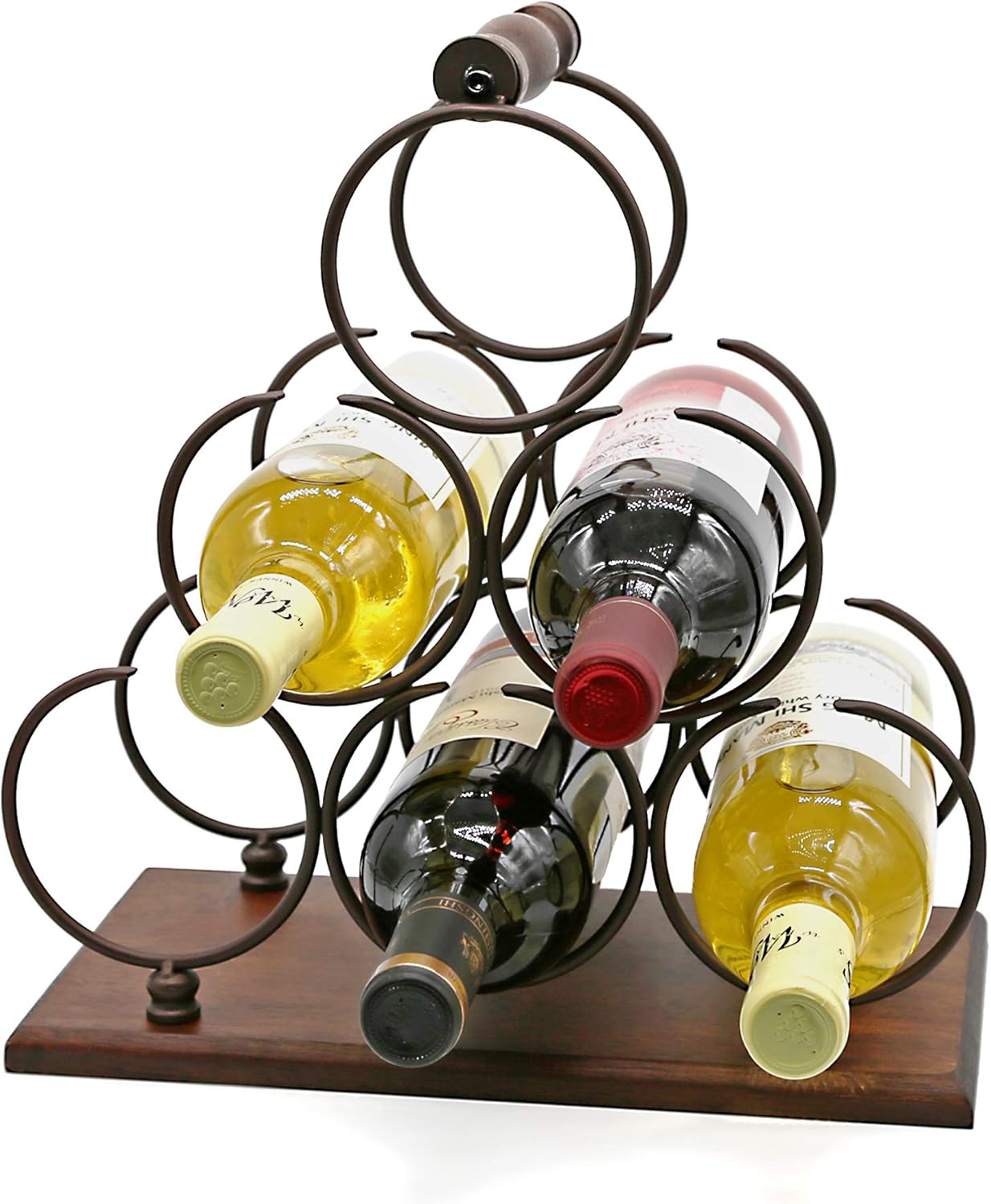 ALLCENER Countertop Wine Rack, Tabletop 6 Bottles Wood Wine Holder, Sturdy Handle, 3-Tier Rustic Classic Design, Simple Assembly, Wood & Metal (Copper)