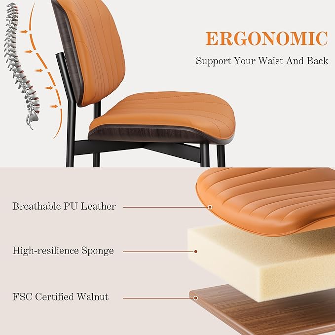 Dining Chairs Set of 4, Mid-Century Modern Upholstered PU Leather Chairs with...
