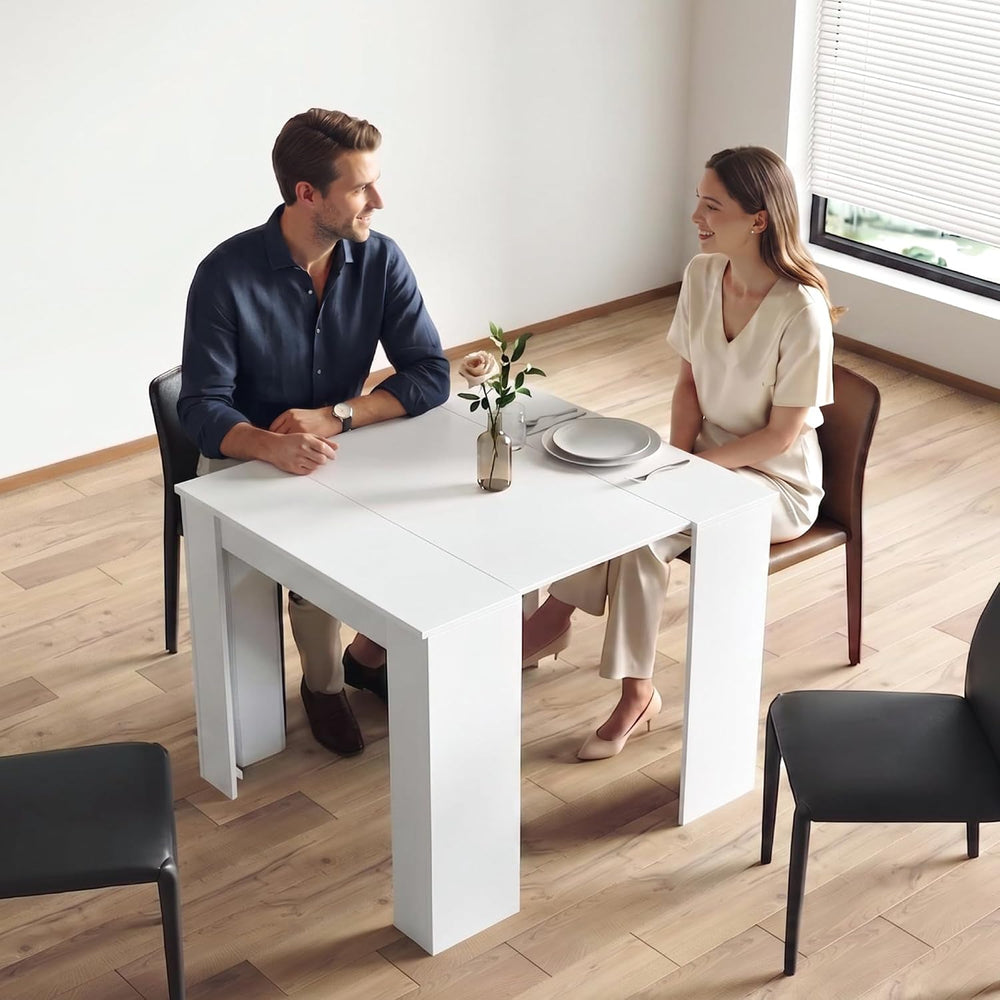 Transformer Table Expandable Dining Table - Modern White Rectangular Furnitur...