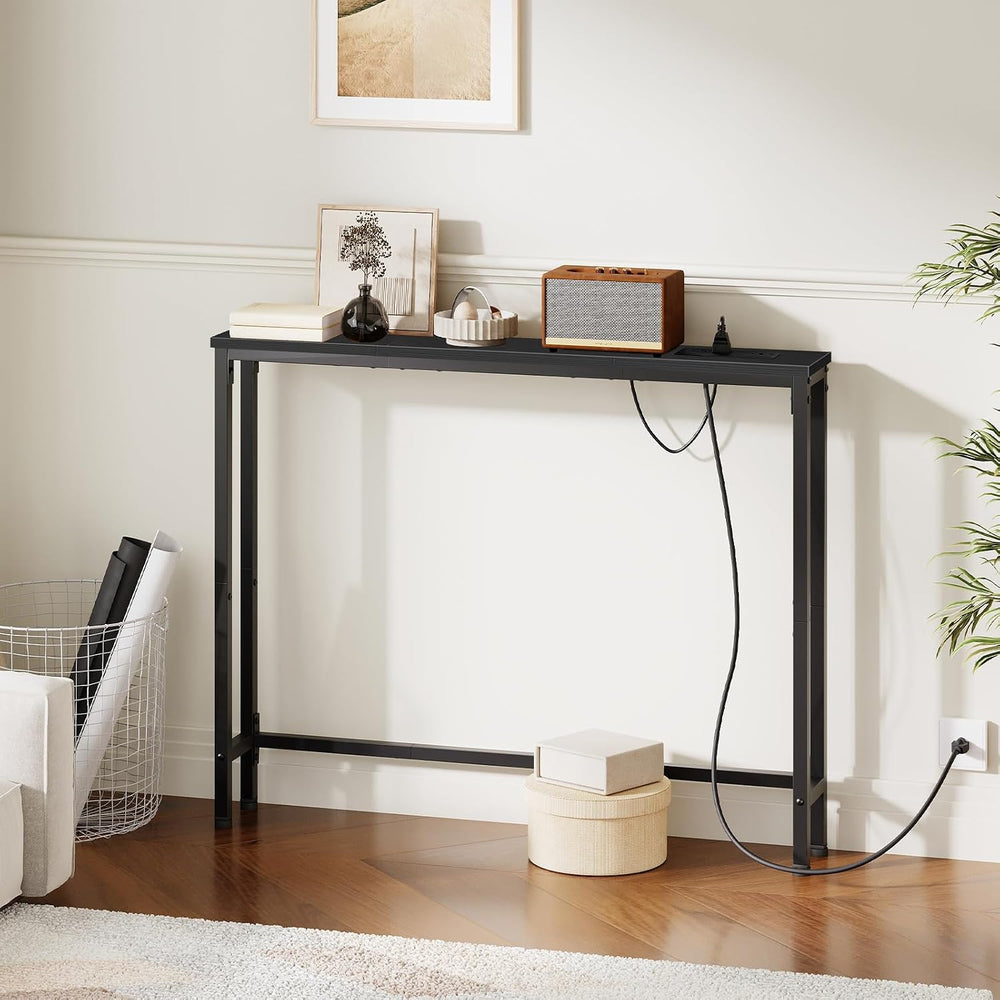 HOOBRO 39.4 Inch Narrow Console Table with Power Outlets, 5.9 Inch Sofa Table...