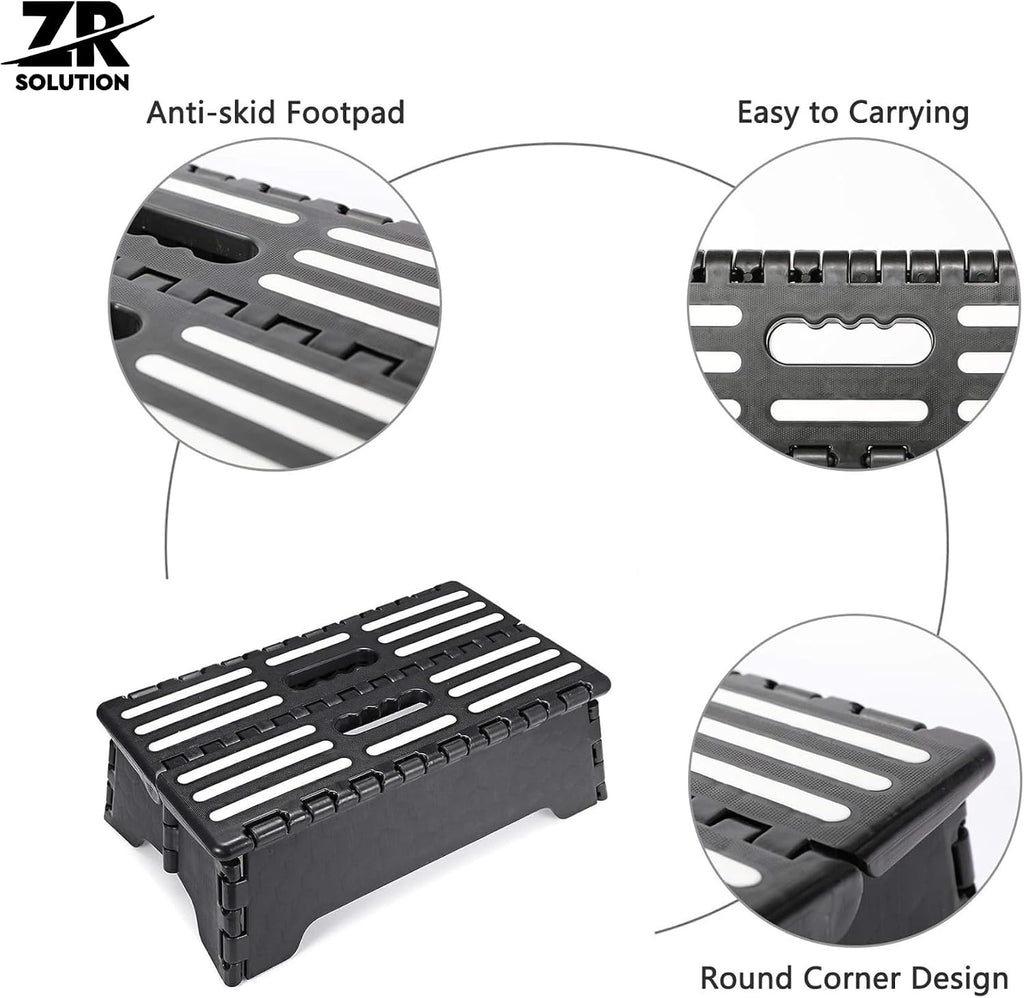 Folding Step Stool 5 Inch, Foldable Plastic Step Stool with Non-Slip Textured Surface and Carry Handle, Portable Compact Stool for Kitchen, Bathroom, Closet, RV, Garage and Home Use