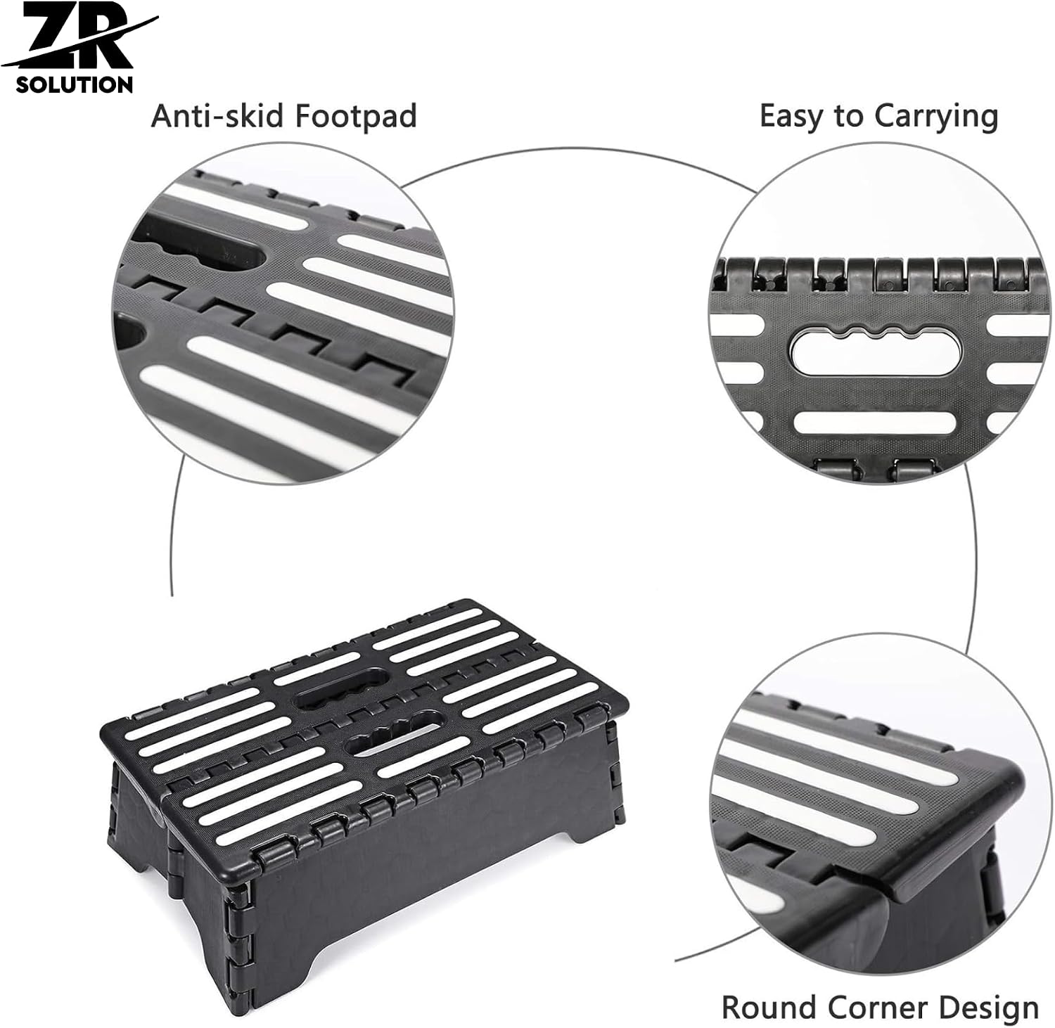 Folding Step Stool 5 Inch, Foldable Plastic Step Stool with Non-Slip Textured Surface and Carry Handle, Portable Compact Stool for Kitchen, Bathroom, Closet, RV, Garage and Home Use