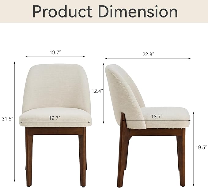 VKNOW Modern Dining Chairs, Fabric Kitchen Chairs with Wood Legs and Padded Seats, Upholstered Side Chair for Kitchen Dining Room (Fabric, Linen Color, Set of 4)