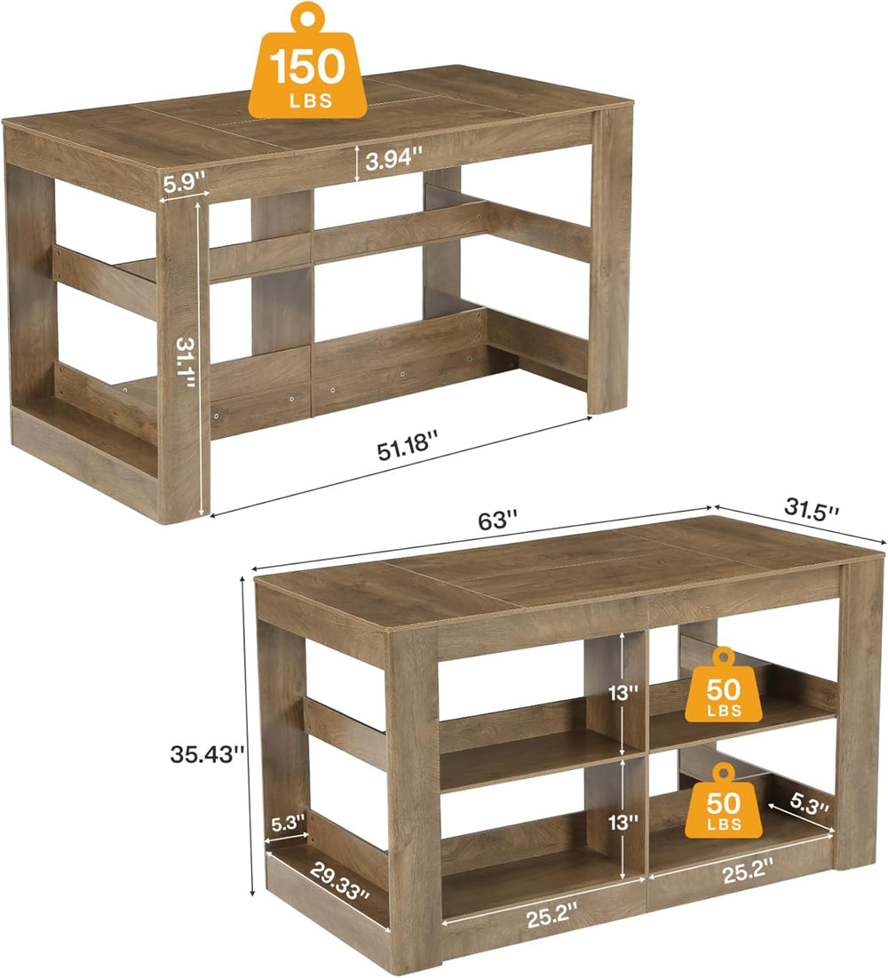 Tribesigns 63 Inch Kitchen Island with Seating and Storage, 3-Tier Farmhouse ...
