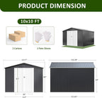 10x10 FT Outdoor Storage Shed, Metal Tool Garden Shed with Updated Frame Structure and Lockable Doors, Ideal for Backyard Garden Patio Lawn, Grey