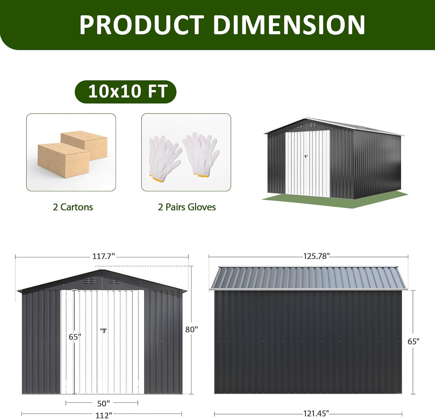 10x10 FT Outdoor Storage Shed, Metal Tool Garden Shed with Updated Frame Structure and Lockable Doors, Ideal for Backyard Garden Patio Lawn, Grey