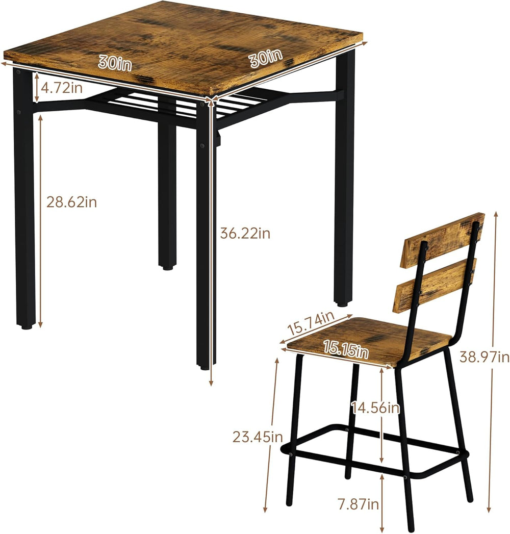 Hooseng 3 Piece Bar Table and Chairs Set, Counter Height Small Dining Table w...