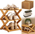 9 Tier Bamboo Shoe Rack, 2-9 Tier Foldable Bamboo Shoe Rack Options, The 9-Tier No-Assembly Vertical Design Bamboo Rack, for Shoes, Books, Vase, Save Space, Easy to Use (3-Tier)