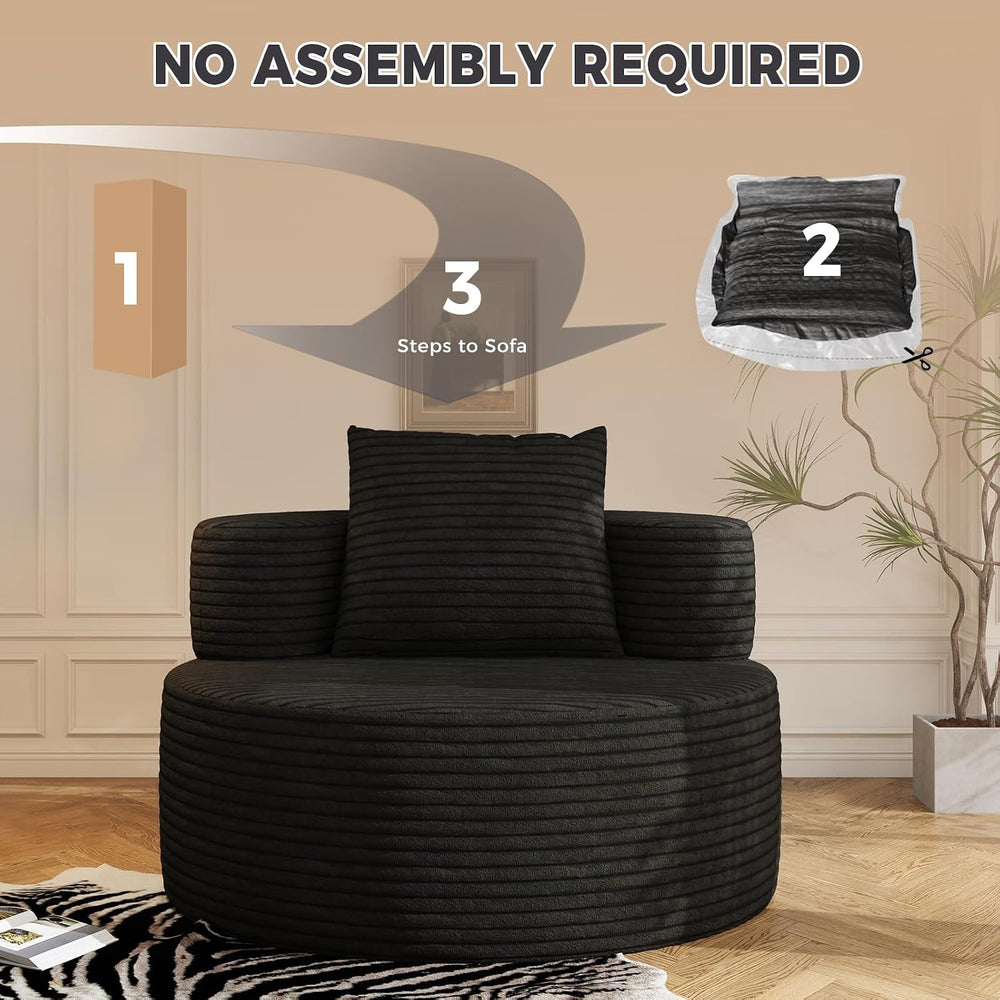 37.4" Boneless Round Chair, Chaise Lounge Cloud Chair Indoor, Upholstere...