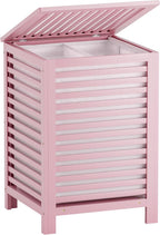 SMIBUY Double Laundry Hamper with Lid, 120L Bamboo Laundry Basket with Removable Liner Bag, 2-Section Clothes Divider Laundry Sorter for Laundry Room, Bathroom, Bedroom (Pink)