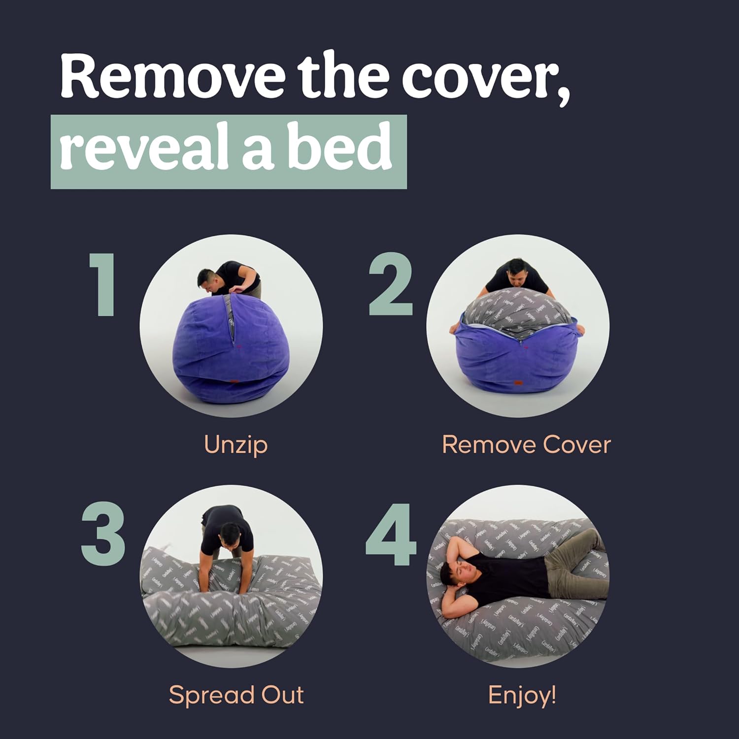 CordaRoy's Plush Bean Bag - Convertible Bean Bag Chair - Machine-Washable Plush Fabric Cover - for Basement, Living Room, Game Room, Dorm & More - Full Size - Indigo | Made in The USA