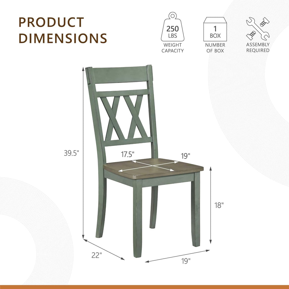 Lexicon Wood Dining Chair, Set of 2, Greywash/Antique Teal | Double Cross Bac...