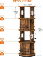 HOOBRO Rotating Bookshelf, 360° Spinning Bookshelf for Small Spaces, 4-Tier Floor Standing Bookcase Storage Rack, Wooden Corner Bookcase for Living Room, Study, Office, Rustic Brown and Black FG54SJ01
