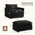 ROWHY Single Armchair with Ottoman, Modern Corduroy Cloud Couch with Convertible Chaise, Upholstered Sofa Set for Living Room, Black