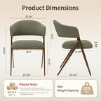 Dining Room Chairs Set of 6, Upholstered Dining Room Chairs, Mid Century Fabric Kitchen Chairs with Curved Backrest and Metal Legs, Green