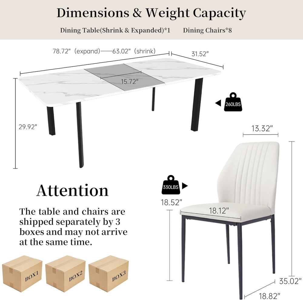 HIPIHOM Extendable Dining Table Set for 6-8 People, 63 to 78.7 Inch MDF Kitch...