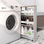 Giantex Slim Storage Cart 4 Tier, Rolling Side Cabinet w/Handle, Space Saving, Kitchen Utility Cart Tower Rack for Laundry Narrow Places (White & Brown)