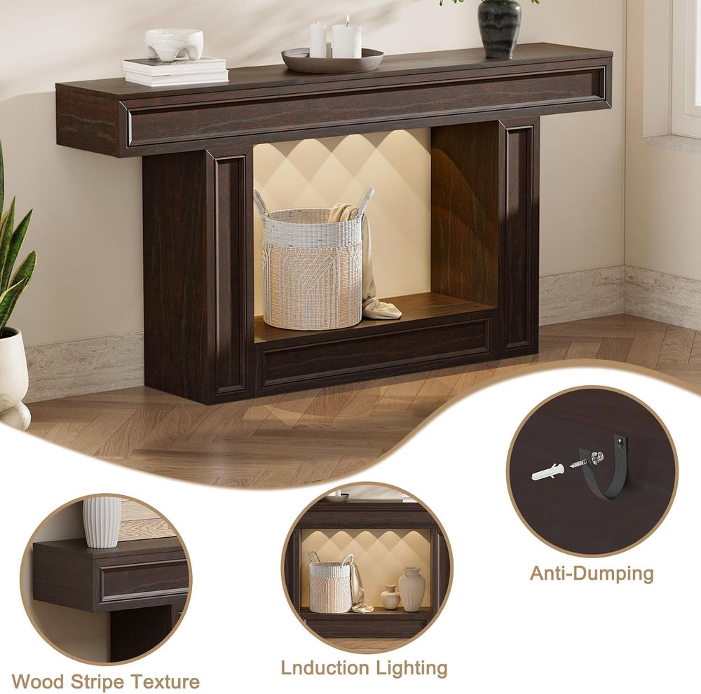 Rresyet 63" 2-Tier Entryway Console Table Behind Sofa with Sensor Lights...