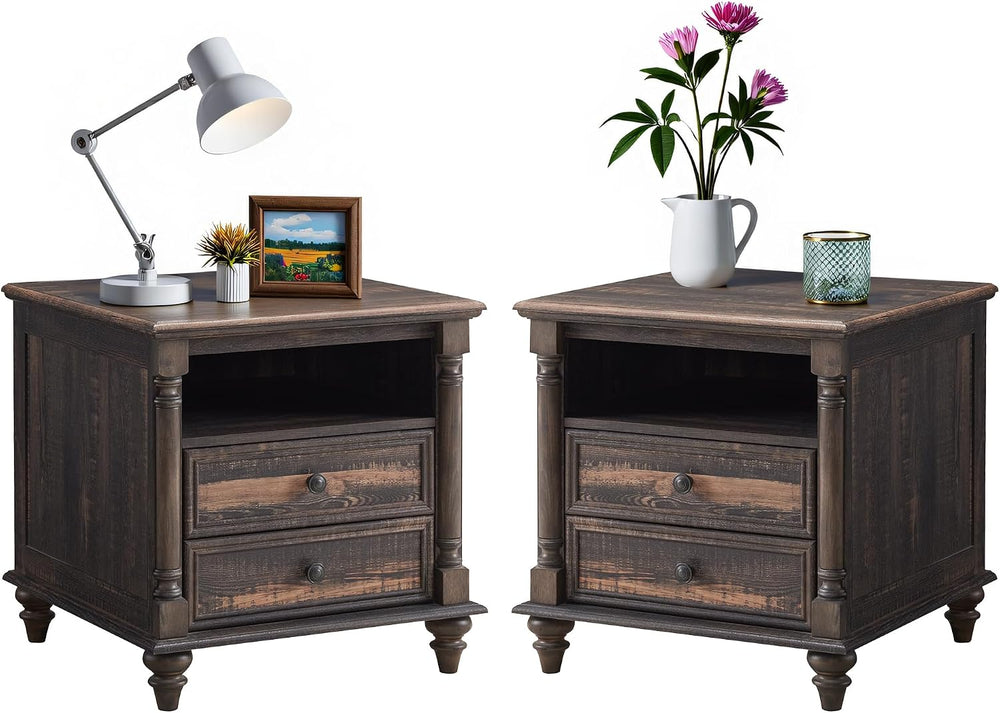 T4TREAM 24'' Farmhouse End Table w/4 Solid Wood Feet Set of 2, Large ...