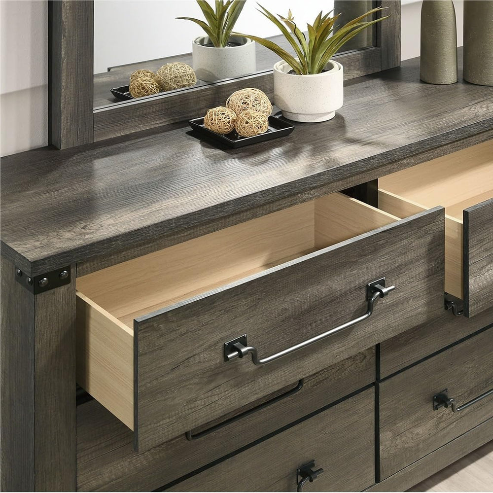 Rustic Gray 1pc Bedside Table Melamine Paper Wooden Nightstand Antique Brass ...