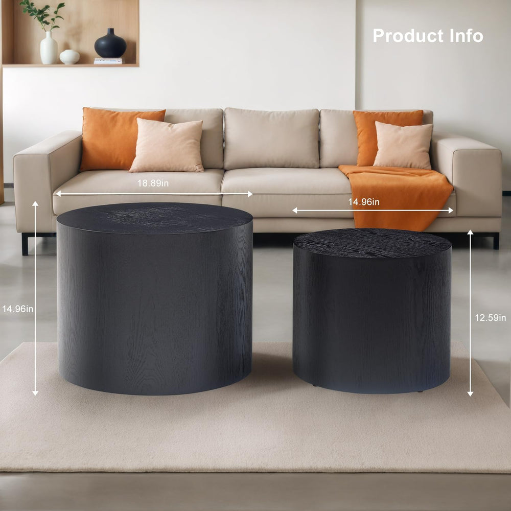 Wood Nesting Coffee Table Set of 2, Modern Round Coffee Table with Non-Slip F...