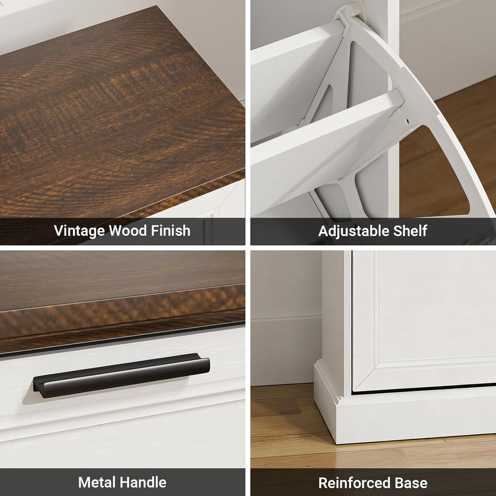 SoBuy Narrow Shoe Bench with Flip Drawers - Slim White Entryway Shoe Storage ...