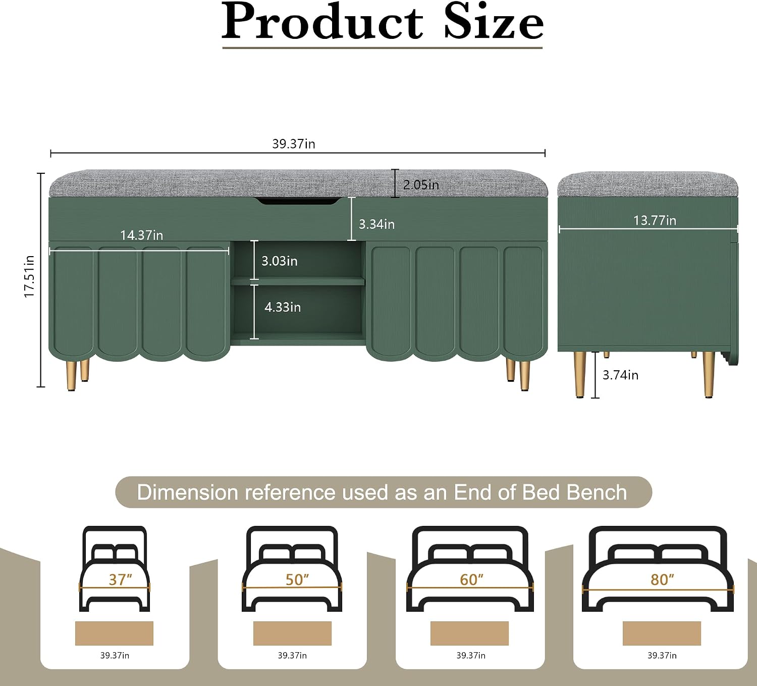 3More 40" Entryway Shoe Storage Bench,Upholstered Hidden Space Beneath Seat Cushion Bench,2-Tier Unique Geometric Shape with Wood Grain,Green