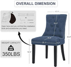 Upholstered Tufted Dining Chairs Set of 6, Fabric Side Dining Room Chairs with Nailhead Back Ring Pull Trim Solid Wood Legs, Dark Blue