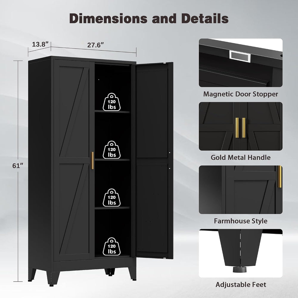 61" Tall Metal Pantry Cabinet, Kitchen Storage Cabinet with 2 Doors and ...
