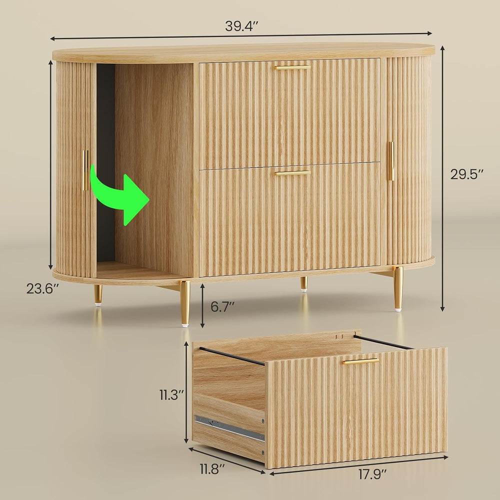 SEDETA Fluted 2 Drawer File Cabinet with 2 Sliding Door for Home Office | 39....