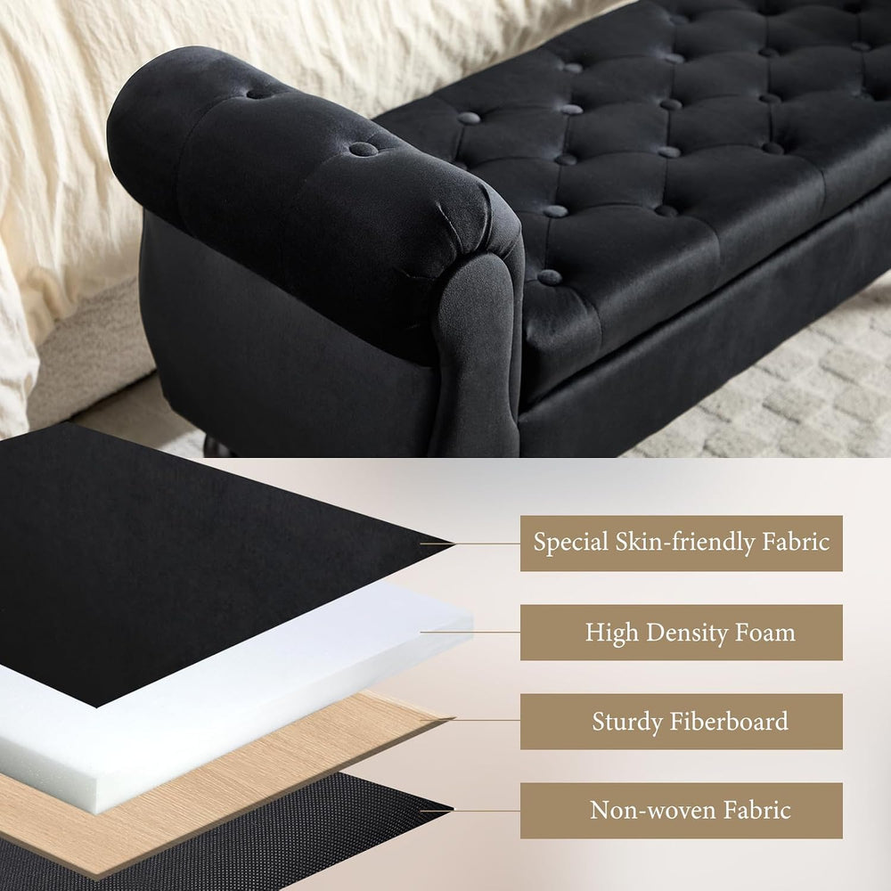 47″ Storage Bench with Arms End of Bed Bench,Velvet Entryway Bench with Stora...