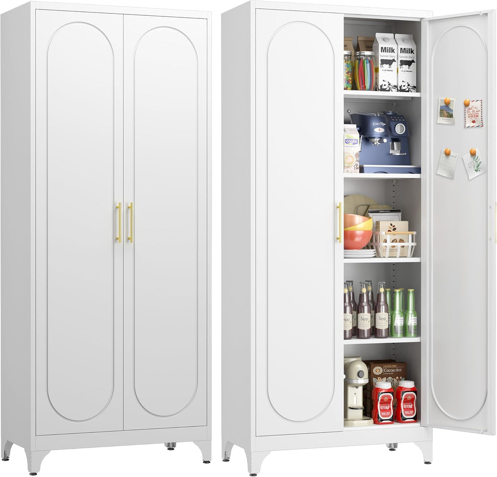 UNICOLY 75" Tall Pantry Storage Cabinet with Doors and 4 Adjustable Shel...