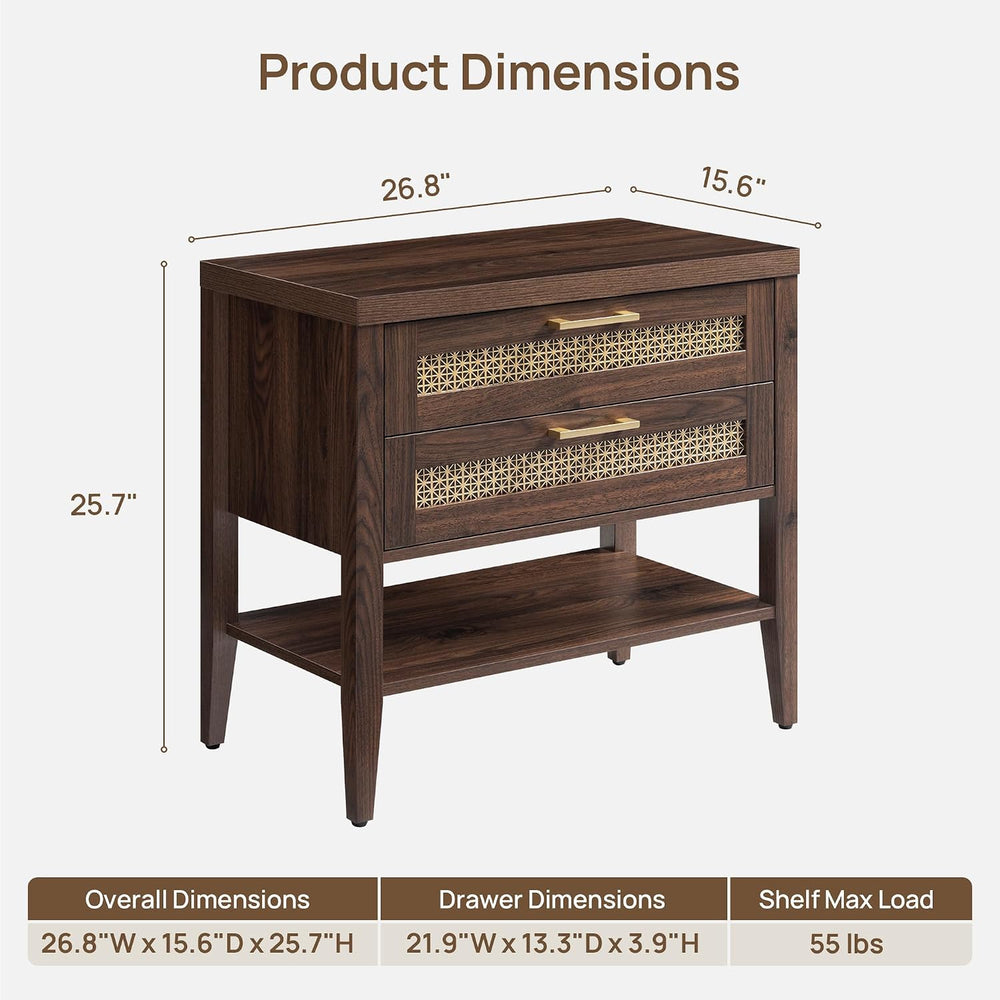 SICOTAS Night Stand Set 2,Rustic Nightstand Set of 2 with Drawer and Shelf | ...