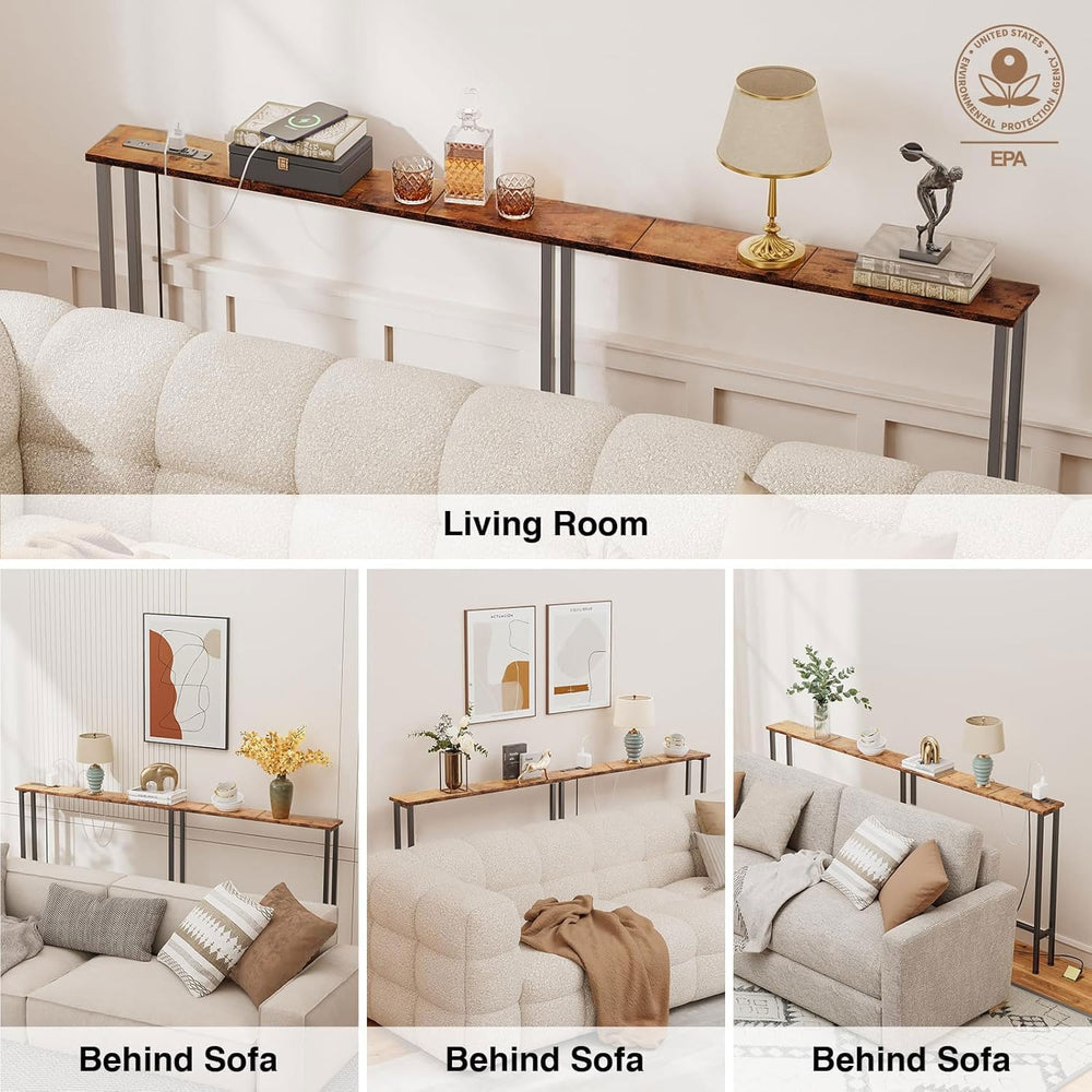 Keelian 70" Narrow Console Sofa Table with Power Outlets & 2 USB Por...