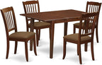 East West Furniture NODA5-MAH-C 5 Piece Dining Table Set for 4 Includes a Rectangle Kitchen Table with Butterfly Leaf and 4 Linen Fabric Kitchen Dining Chairs, 32x54 Inch, Mahogany