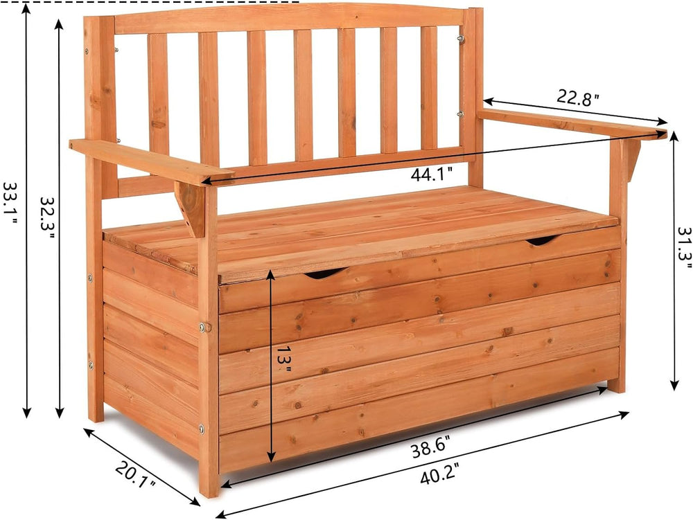 Outdoor Cedar Wood Storage Bench with Backrest and Armrests | 44.09 x 22.83 x...