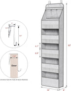 Univivi 6-Shelf Over Door Hanging Organizer Fabric Baby Door Storage with 5 Large Pockets and 3 Small PVC Pockets Wall Mount Hanging Storage Organizers for Baby Essential (Grey Pattern)