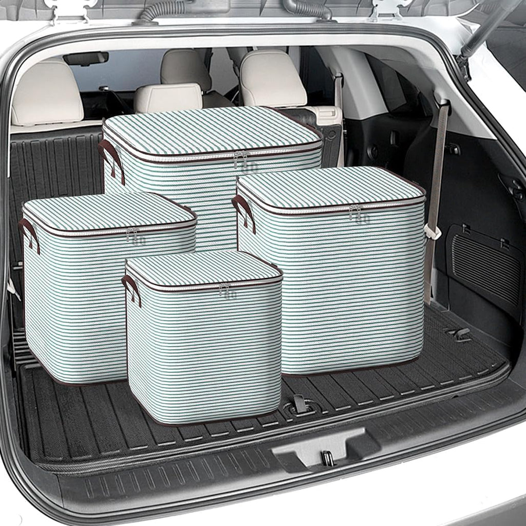 Large Clothes Storage Bins, 4 Pack Foldable Blanket Storage Bags, Storage Containers for with Reinforced Handle and Zippers for Bedroom, Closet, Comforters, Pillows, Toys