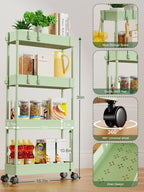 LEHOM 5.1" Slim Storage Cart - 4 Tiers Bathroom Organizer Mobile Shelving Unit Storage Rolling Utility Cart Slide Out Organizer for Kitchen Bathroom Laundry Narrow Places, Green