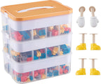 Organizers Storage Box for lego: Plastic Stackable Storage Case with Building Blocks Lids, Containers with Carrying Handle and Adjustable Grid Organizers, 3 Layer Orange