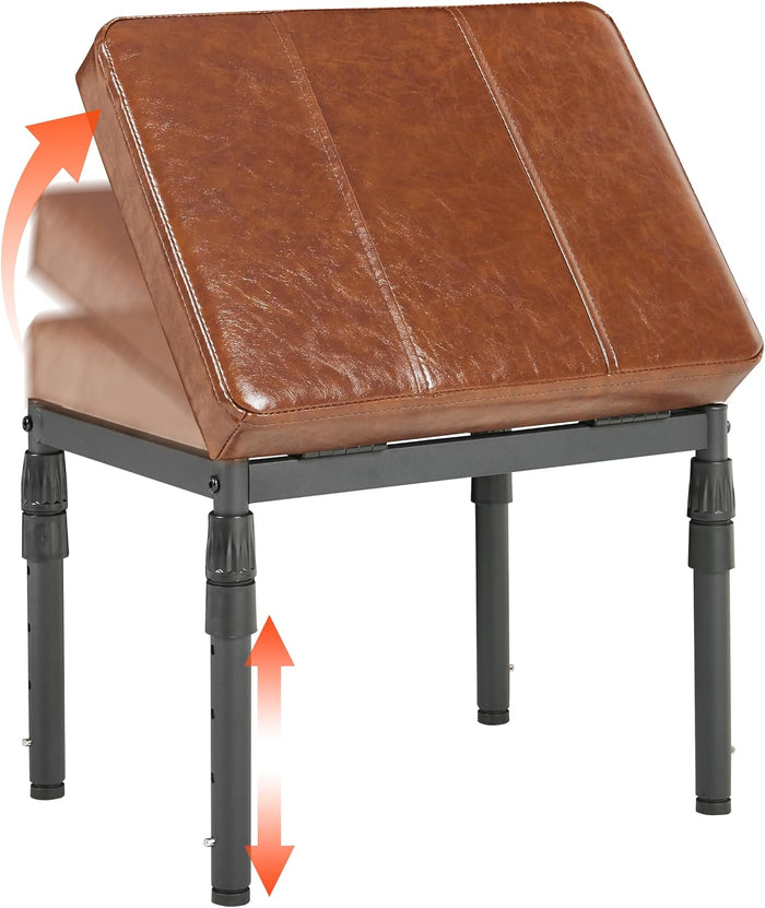 TIOPGHAD Adjustable Ottoman Pouf, 60 Degree Tilt, Brown Synthetic Leather | 4-Height Footrest, 28 Positions, Iron frame, Foam Cushion, 15.74 x 11.81 x 13.34 in, Under Desk, Living room, Home Office"