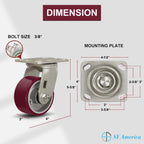 SY America 4" X 2" Casters Wheels,Heavy Duty Casters Set of 4，Polyurethane on Aluminum Wheels,2 Rigid 2 Swivel Casters,3200 LBS Load Capacity
