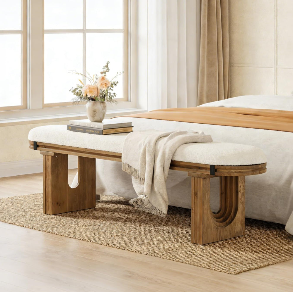 LITTLE TREE Solid Wood Bench, 47.24" End of Bed Bench, Entryway Bench wi...
