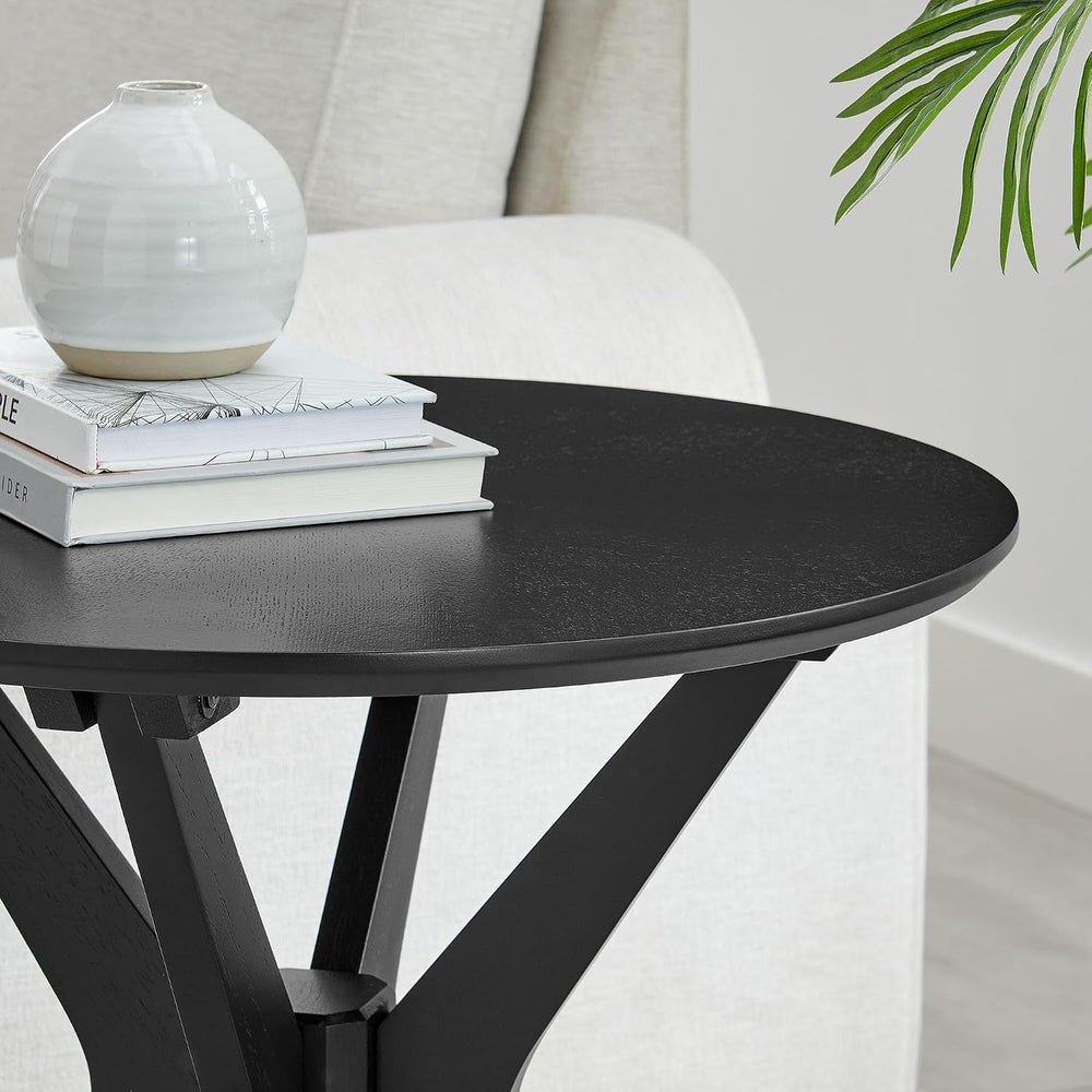 Modway Crossroads 24” Round Wood Side Table, Ash Wood Veneer in Black